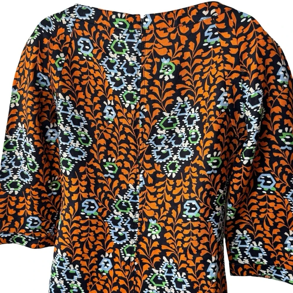 Tory Burch 100% Linen Multicolor Geometric Floral Tunic‎ Blouse Resort Coastal 4